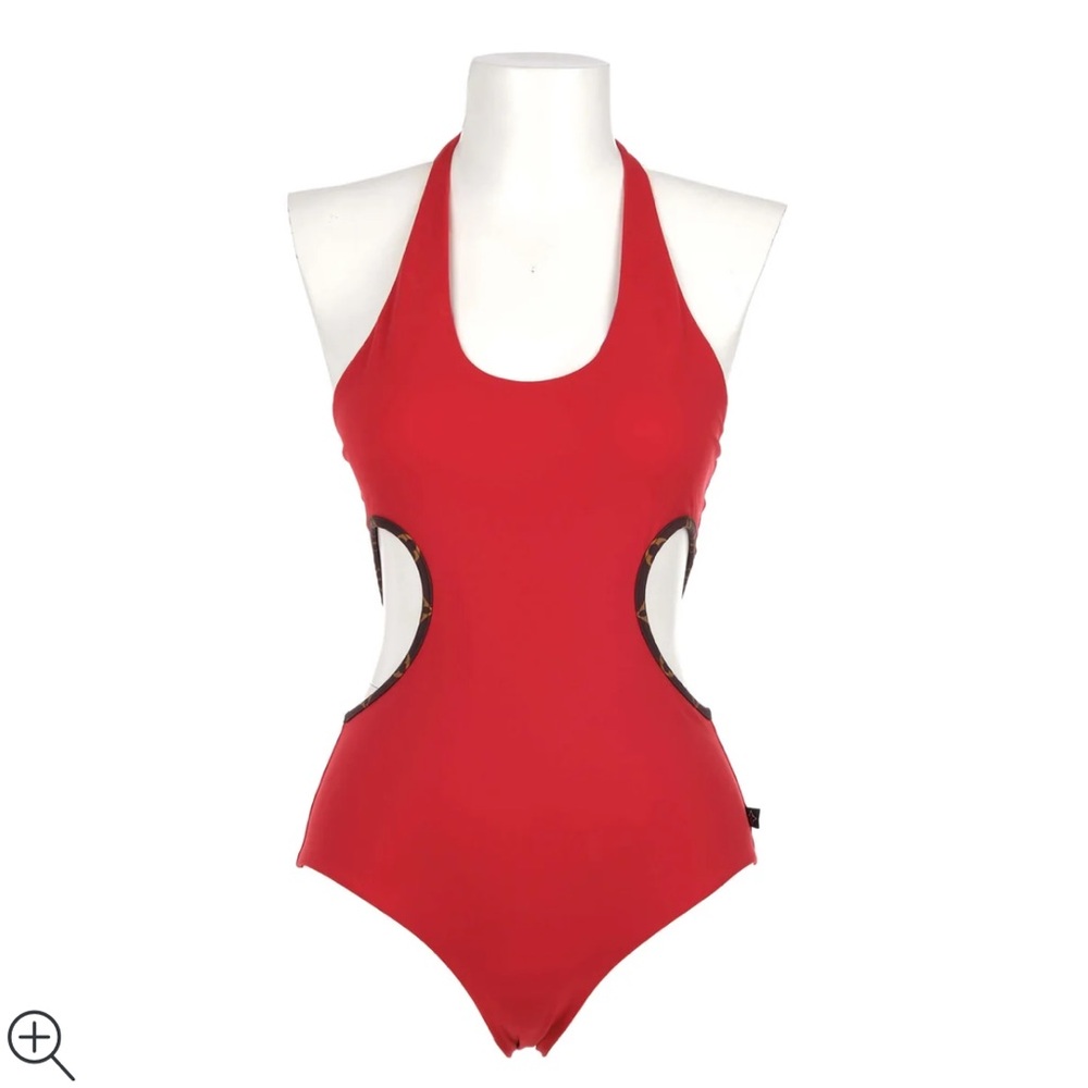Louis Vuitton - Red Cut-Out Monogram Halter Neck Swimsuit New With Tags